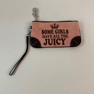 JUICY COUTURE SOME GIRLS HAVE ALL THE JUICY COIN PURSE WRISTLET PINK AND BROWN